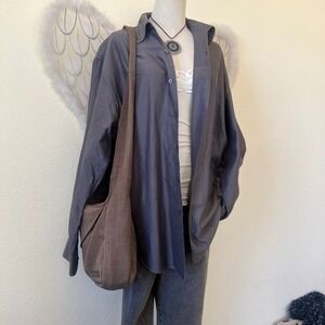 Indie Skater Grunge Stripe Oversized Shirt Button Up‎ Long Sleeve Dad Grey Black